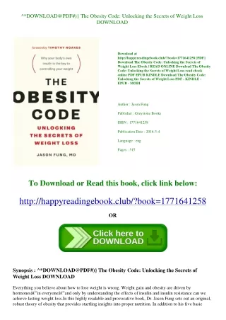 ^*DOWNLOAD@PDF#)} The Obesity Code Unlocking the Secrets of Weight Loss DOWNLOAD
