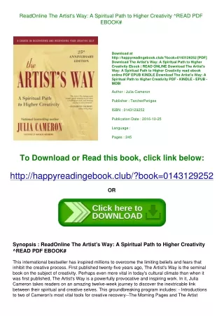 ReadOnline The Artist's Way A Spiritual Path to Higher Creativity ^READ PDF EBOO
