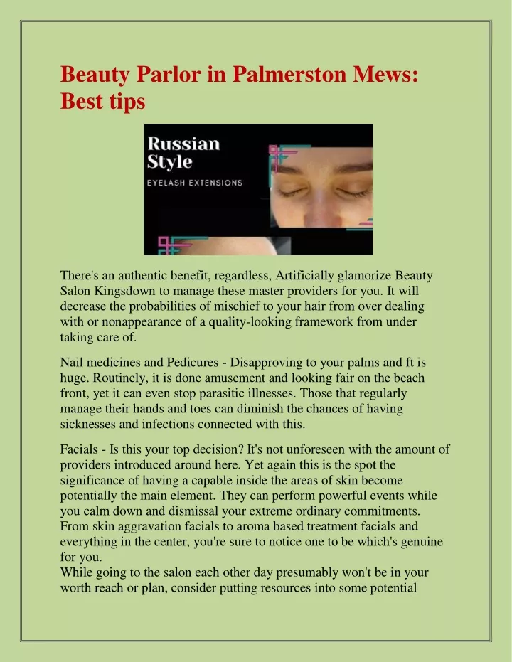 beauty parlor in palmerston mews best tips