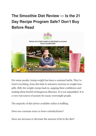 the smoothie diet review is the 21 day recipe