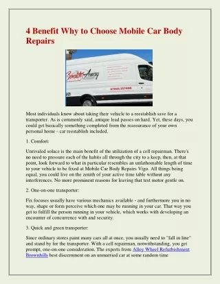 4 benefit why to choose mobile car body repairs