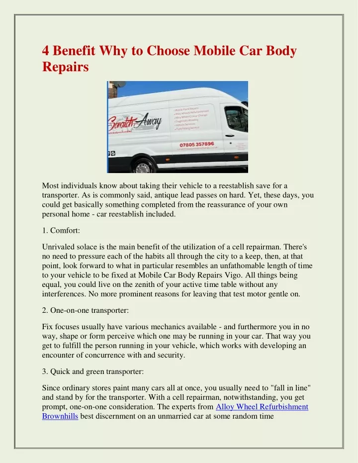 4 benefit why to choose mobile car body repairs