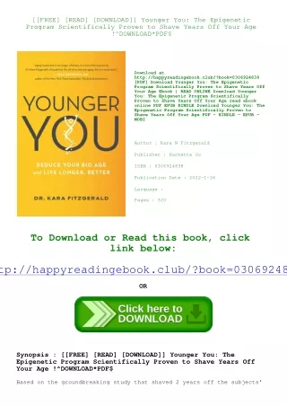 [[FREE] [READ] [DOWNLOAD]] Younger You The Epigenetic Program Scientifically Pro