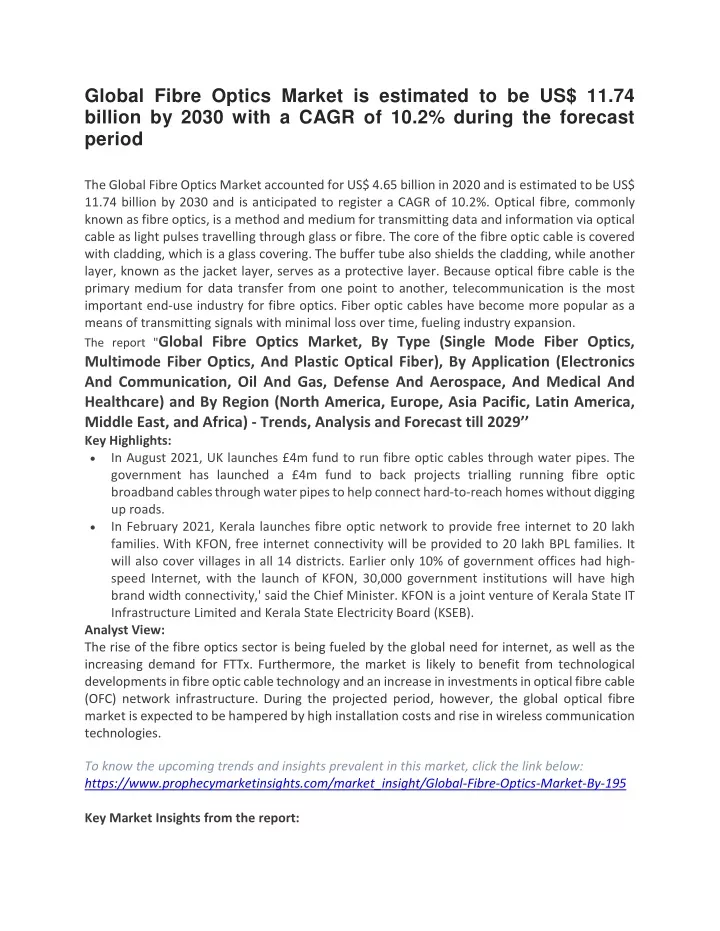 global fibre optics market is estimated