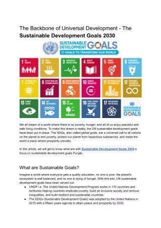 The Backbone of Universal Development - The Sustainable Development Goals 2030.