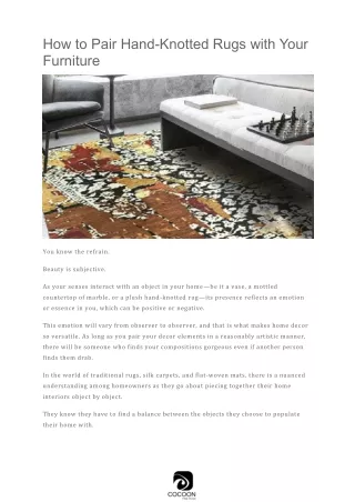 How to Pair Hand-Knotted Rugs with Your Furniture | Cocoon Fine Rugs