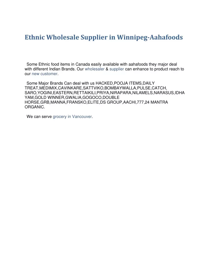 ethnic wholesale supplier in winnipeg aahafoods