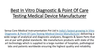 Best In Vitro Diagnostic & Point Of Care Testing Medical Device Manufacturer