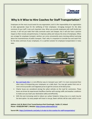 Why Is It Wise to Hire Coaches for Staff Transportation?