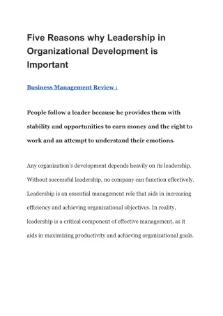 Five Reasons why Leadership in Organizational Development is Important