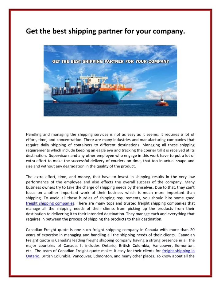 get the best shipping partner for your company