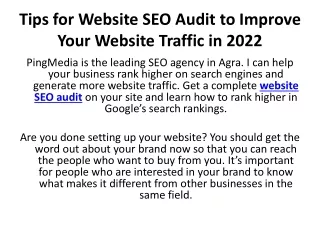 Tips for Website SEO Audit to Improve Your Website Traffic