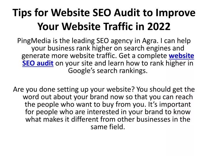 tips for website seo audit to improve your website traffic in 2022