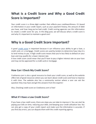 What is a Credit Score and Why a Good Credit Score is Important?