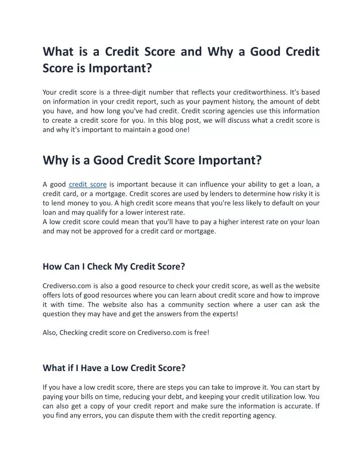 what is a credit score and why a good credit