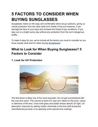 5 FACTORS TO CONSIDER WHEN BUYING SUNGLASSES