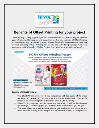 Benefits of Offset Printing for your project