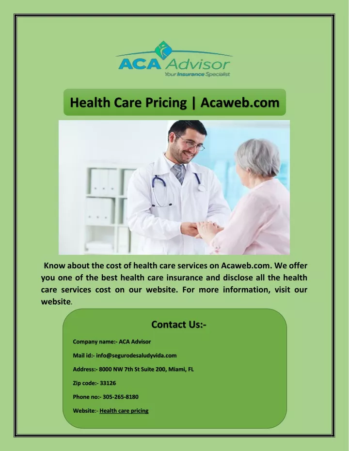 health care pricing acaweb com