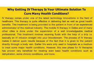 Why Getting IV Therapy Is Your Ultimate Solution To Cure Many Health Conditions