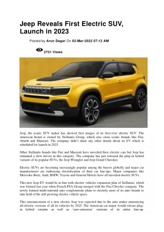 Jeep Reveals First Electric SUV Launch in 2023