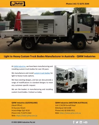Light to Heavy Custom Truck Bodies Manufacturer in Australia - QMW Industries