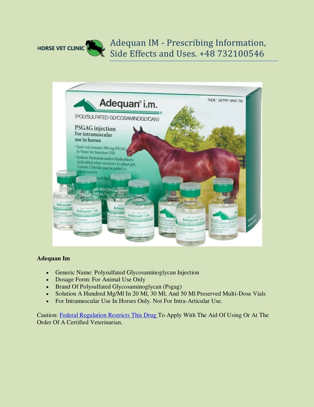 PPT - Adequan IM - Prescribing Information, Side Effects and Uses. 48 ...