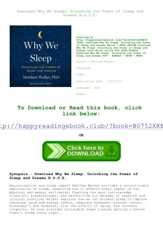 Download Why We Sleep Unlocking the Power of Sleep and Dreams <*READ*> B.O.O.K.