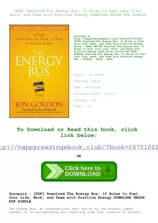 [PDF] Download The Energy Bus 10 Rules to Fuel Your Life  Work  and Team with Po