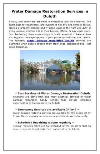 Water Damage Restoration Services in Duluth