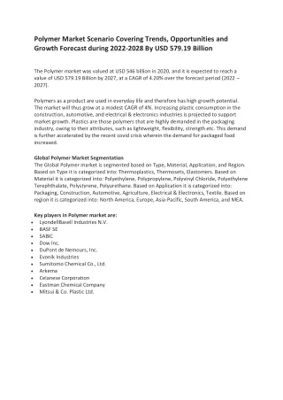 polymer market scenario covering trends
