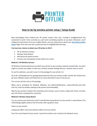 How To Do hp wireless Printer Setup