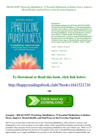 !READ NOW! Practicing Mindfulness 75 Essential Meditations to Reduce Stress  Imp