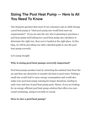 sizing the pool heat pump here is all you need