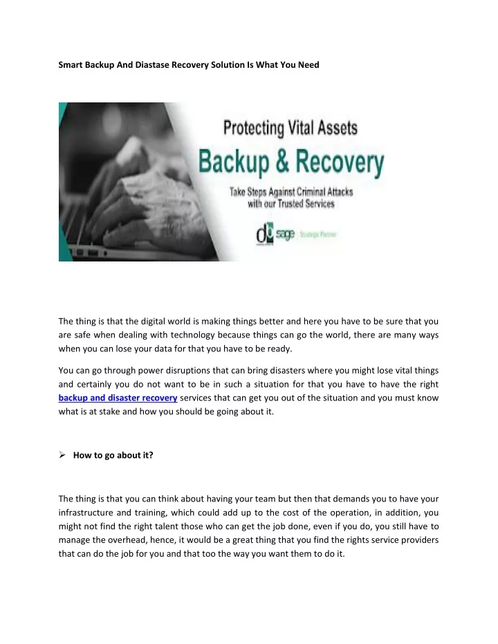 smart backup and diastase recovery solution