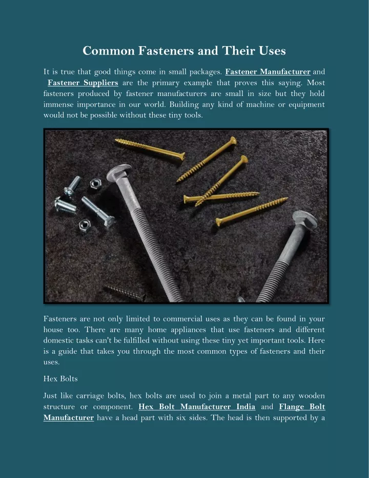 common fasteners and their uses