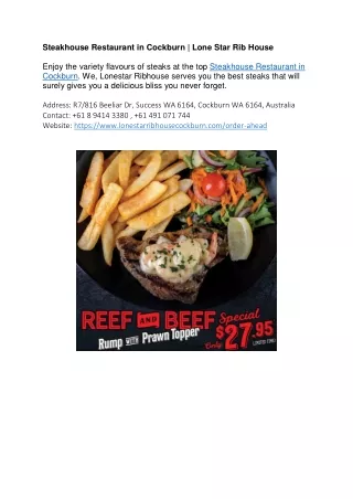Steakhouse Restaurant in Cockburn