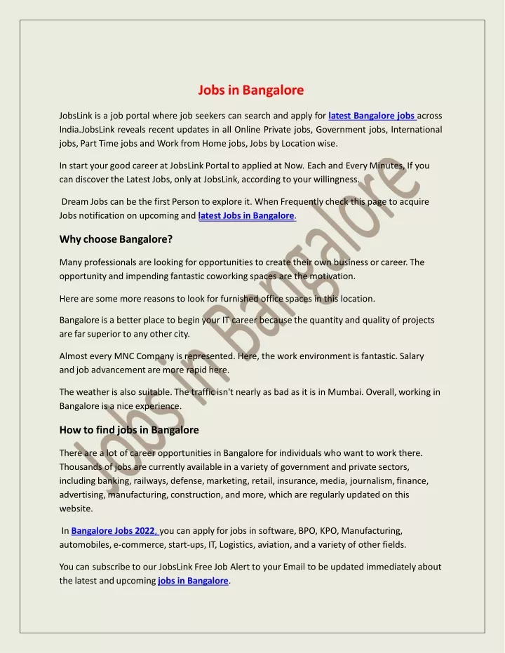 jobs in bangalore