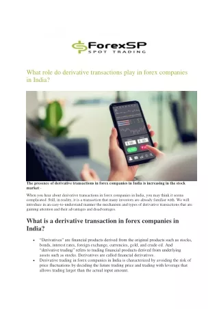 What role do derivative transactions play in Forex Companies in India?