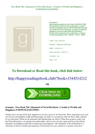 Free Book The Almanack of Naval Ravikant A Guide to Wealth and Happiness #*DOWNL