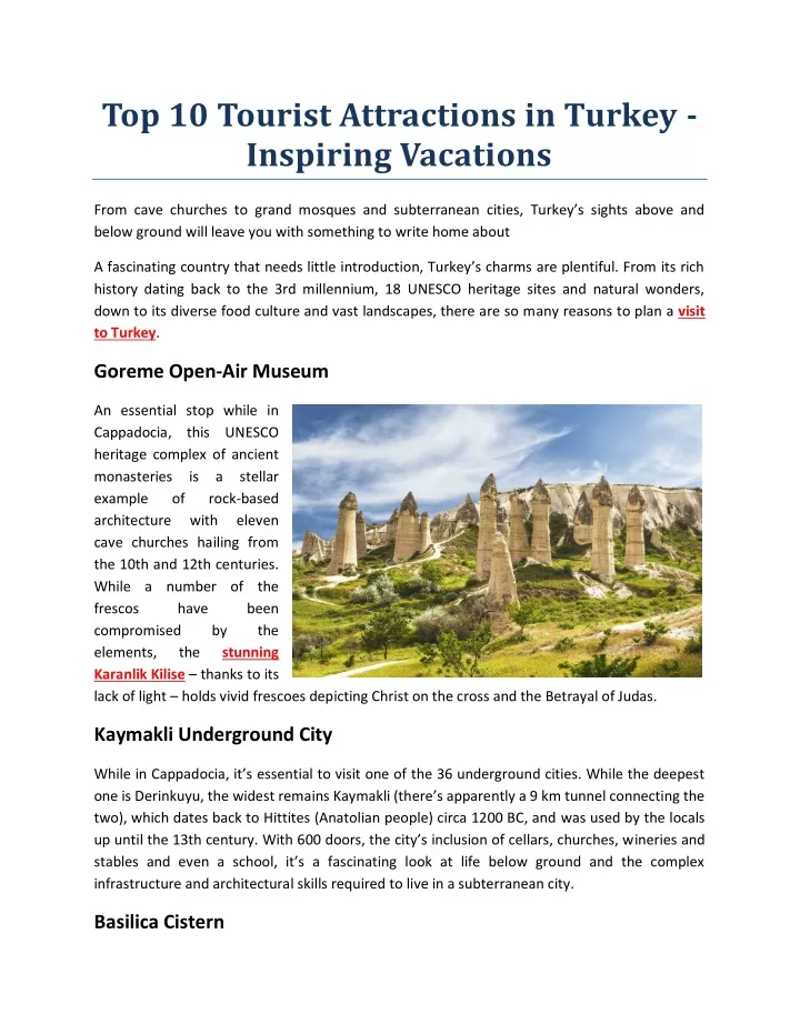 top 10 tourist attractions in turkey inspiring