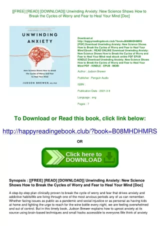 [[FREE] [READ] [DOWNLOAD]] Unwinding Anxiety New Science Shows How to Break the