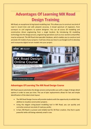 Advantages Of Learning MX Road Design Training