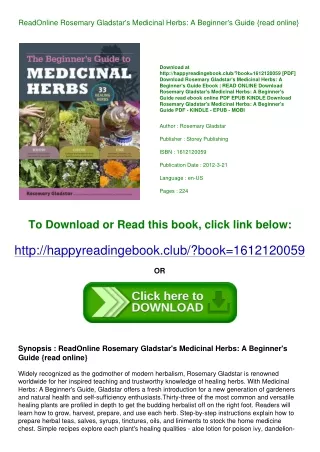 ReadOnline Rosemary Gladstar's Medicinal Herbs A Beginner's Guide {read online}