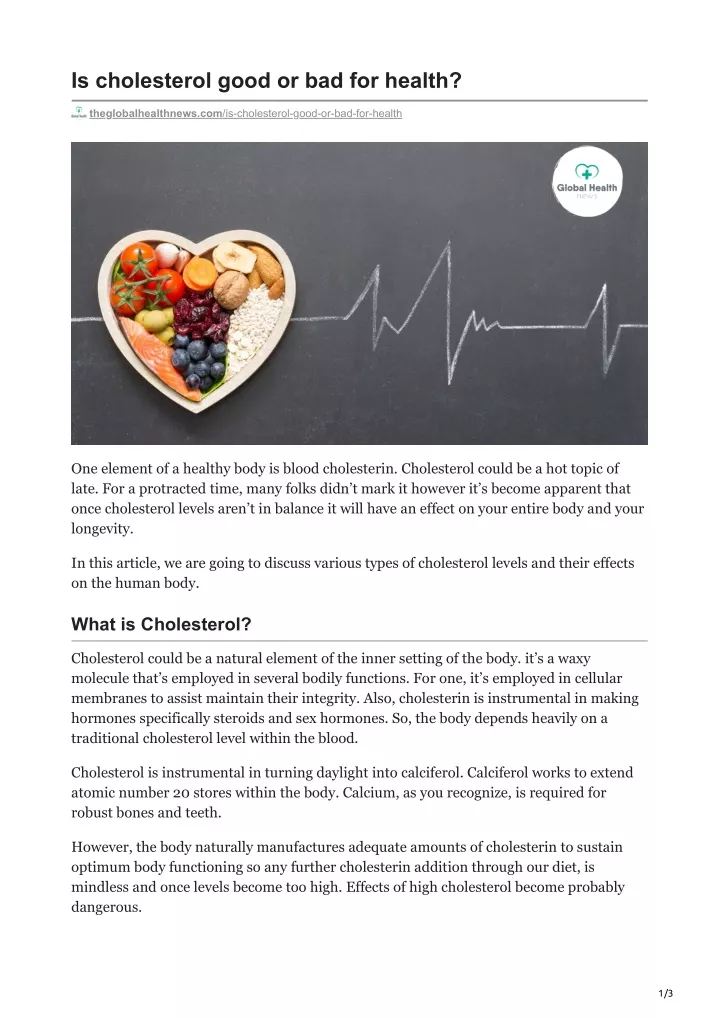 is cholesterol good or bad for health