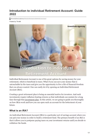 Introduction to individual Retirement Account Guide 2022