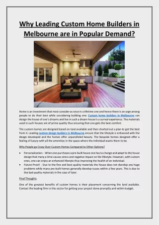 why leading custom home builders in melbourne