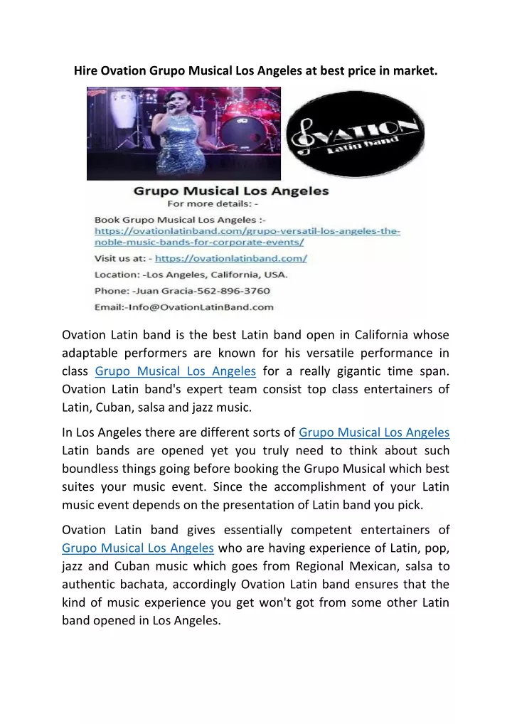 hire ovation grupo musical los angeles at best