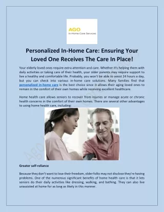 Personalized In-home Care- Ago In-Home Care Services