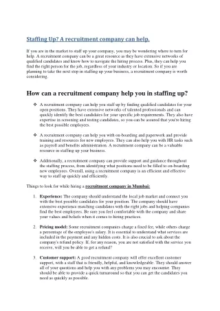 staffing up a recruitment company can help