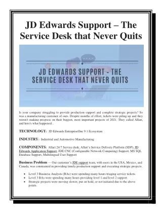 JD Edwards Support – The Service Desk that Never Quits